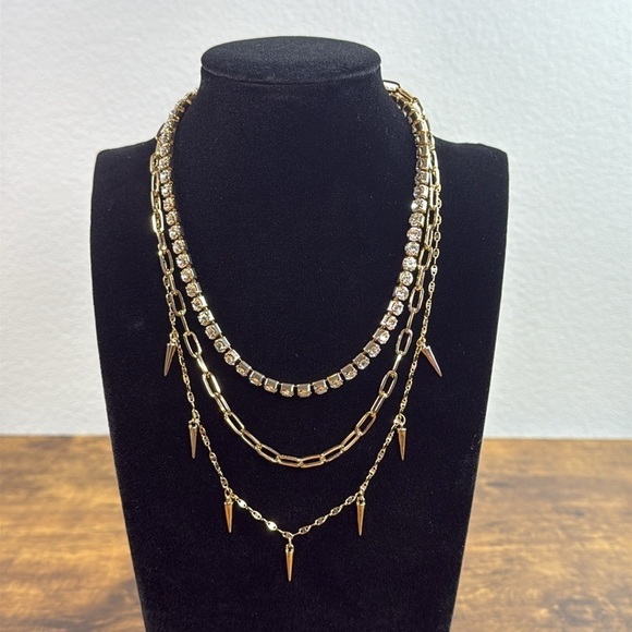 Gold Layered Spike Necklace - Picture 1 of 4
